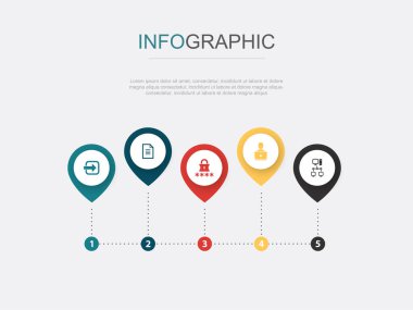 access, document, password, user, intranet, icons Infographic design layout design template. Creative presentation concept with 5 options