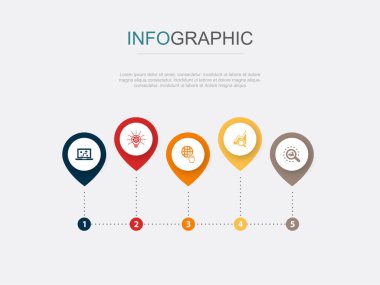 digital strategy, innovation, internet, SEO, SEM, icons Infographic design layout design template. Creative presentation concept with 5 options
