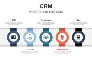 CRM, customer, management, relationship, care, icons Infographic design layout design template. Creative presentation concept with 5 options