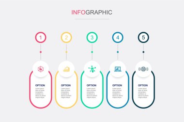 industry 4.0, automation, digitization, digital marketing, digital world, icons Infographic timeline layout design template. Creative presentation concept with 5 options