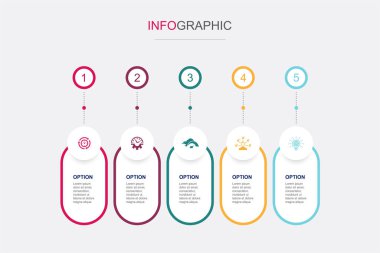 efficiency, time management, speed, multitasking, innovation, icons Infographic timeline layout design template. Creative presentation concept with 5 options