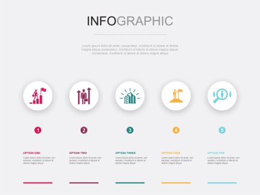 Kariyer, kariyer büyümesi, şirket, liderlik, işe alım, ikonlar Infographic tasarım tasarım şablonu. 5 seçenekli yaratıcı sunum kavramı
