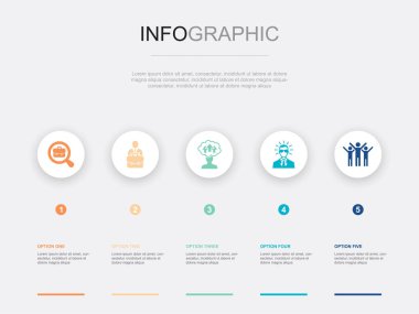 iş arama, iş, hırs, profesyonel, başarı, ikonlar Infographic tasarım tasarım şablonu. 5 seçenekli yaratıcı sunum kavramı