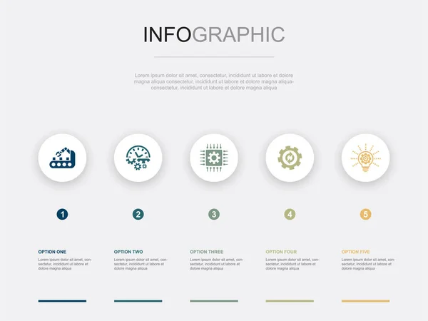 Automatisering Produktivitet Teknik Process Innovation Ikoner Infographic Design Layout Mall Vektorgrafik