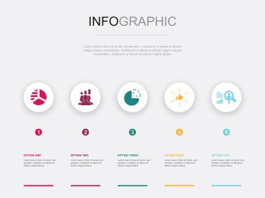 market segmentation, demography, segment, benefit, behavior, icons Infographic design layout design template. Creative presentation concept with 5 options