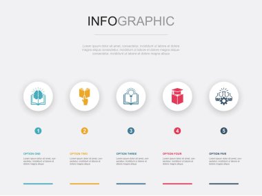 knowledge, subject, learning, education, science, icons Infographic design layout design template. Creative presentation concept with 5 options