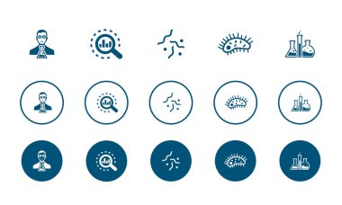 scientist, research, biology, organism, laboratory, icons set design template. Creative concept icons set 5 elements design