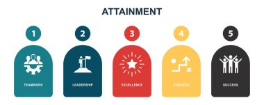 teamwork, leadership, excellence, strategy, success, icons Infographic design layout template. Creative presentation concept with 5 options