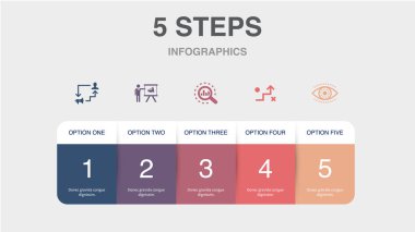 Advertising Plan, marketing, analysis, strategy, vision, icons Infographic design layout template. Creative presentation concept with 5 options