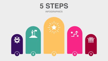 teamwork, leadership, excellence, strategy, success, icons Infographic design layout template. Creative presentation concept with 5 options