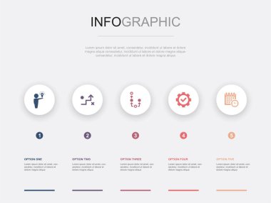 Solution, strategy, plan, execution, timetable, icons Infographic design layout template. Creative presentation concept with 5 options