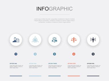duty, control, trust, ethics, competence, icons Infographic design layout template. Creative presentation concept with 5 options