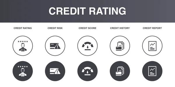 Credit Rating Risk Credit Score Credit History Report Icons Set Wektory Stockowe bez tantiem