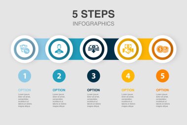 Taxes, Accountant, Deposit, investment, Expenses, icons Infographic design layout template. Creative presentation concept with 5 options