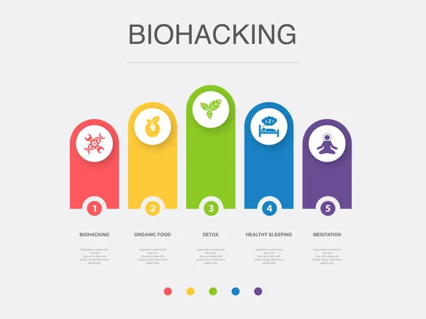 Biohacking Organic Food Detox Healthy Sleeping Meditation Icons Infographic Design Ilustrações De Stock Royalty-Free
