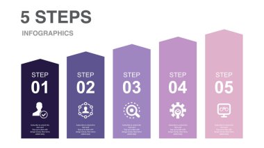 account, client, analyze, optimize, monitoring, icons Infographic design layout template. Creative presentation concept with 5 options