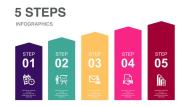 schedule, presentation, business mail, contract, office, icons Infographic design layout template. Creative presentation concept with 5 options