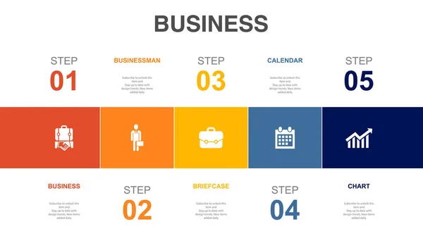 Business Businessman Briefcase Calendar Chart Icons Infographic Design Layout Template — Vector de stock