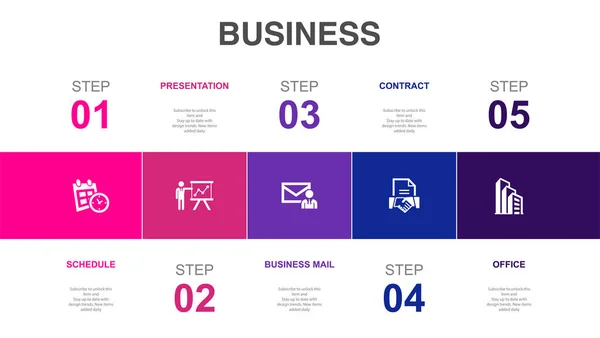 Schedule Presentation Business Mail Contract Office Icons Infographic Design Layout — Vector de stock
