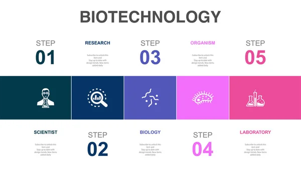 stock vector scientist, research, biology, organism, laboratory, icons Infographic design layout template. Creative presentation concept with 5 options