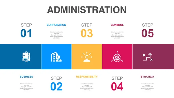 Business Corporation Responsibility Control Strategy Icons Infographic Design Layout Template — Vettoriale Stock