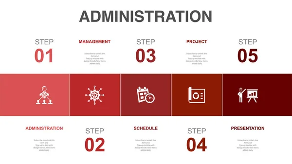 Administration Management Schedule Project Presentation Icons Infographic Design Layout Template — Vettoriale Stock