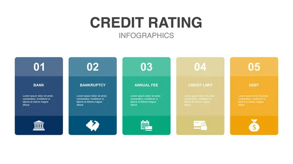 Bank Bankruptcy Annual Fee Credit Limit Debt Icons Infographic Design — Stok Vektör