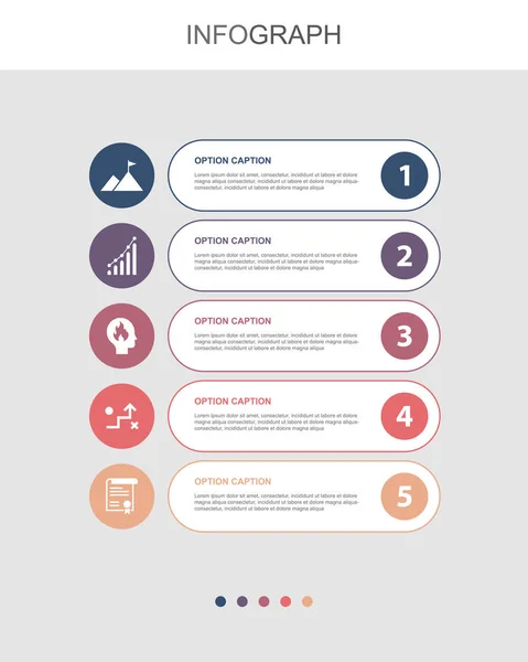 Mission Growth Passion Strategy Declaration Icons Infographic Design Layout Template — Vetor de Stock