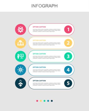teamwork, communication, planning, management, contribution, icons Infographic design layout template. Creative presentation concept with 5 options