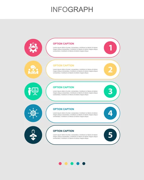 Teamwork Communication Planning Management Contribution Icons Infographic Design Layout Template — Vector de stock