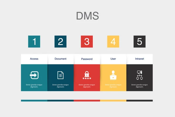 Stock vector access, document, password, user, intranet, icons Infographic design layout template. Creative presentation concept with 5 options