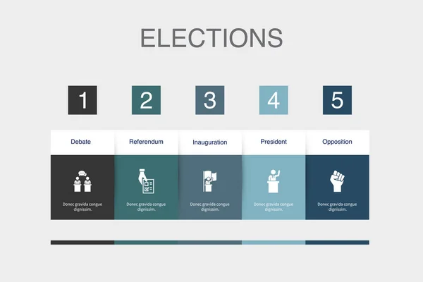 Debate Referendum Inauguration President Opposition Icons Infographic Design Layout Template —  Vetores de Stock