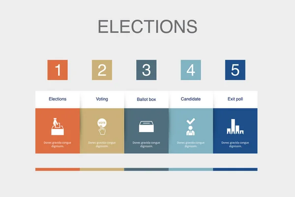 Elections Voting Ballot Box Candidate Exit Poll Icons Infographic Design —  Vetores de Stock