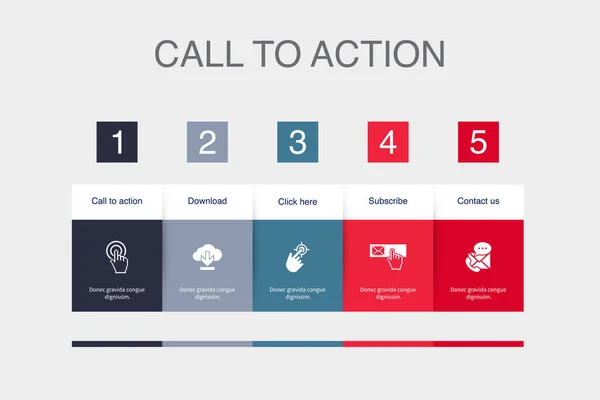 Call Action Download Click Here Subscribe Contact Icons Infographic Design — Stockvektor