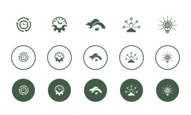 efficiency, time management, speed, multitasking, innovation, icons set design template. Creative concept icons set 5 elements design