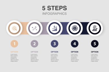 analiz, strateji, kâr, gelir, ekonomi, ikonlar Infographic tasarım şablonu. 5 seçenekli yaratıcı sunum kavramı