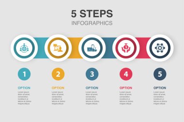outsourcing, online interview, freelance, cost-saving, Business process, icons Infographic design layout template. Creative presentation concept with 5 options