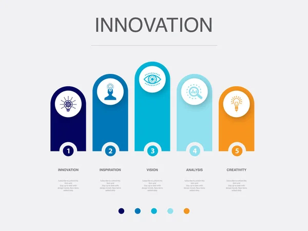 Innovation Inspiration Vision Analysis Creativity Icons Infographic Design Layout Template — Vettoriale Stock