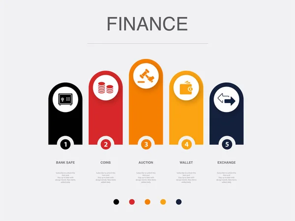 Bank Safe Coins Auction Wallet Exchange Icons Infographic Design Layout — Archivo Imágenes Vectoriales