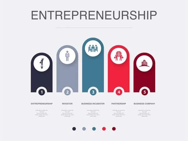 Entrepreneurship Investor Business Incubator Partnership Business Company Icons Infographic Design — Image vectorielle