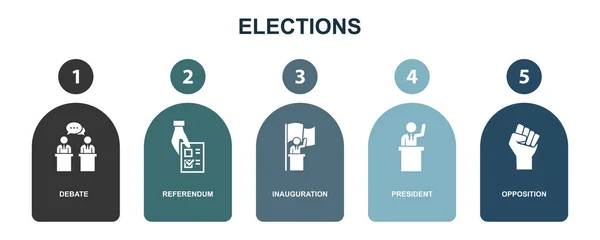 Debate Referendum Inauguration President Opposition Icons Infographic Design Layout Template — Stok Vektör