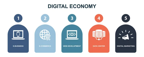 Business Commerce Web Development Data Center Digital Marketing Icons Infographic — Stock vektor
