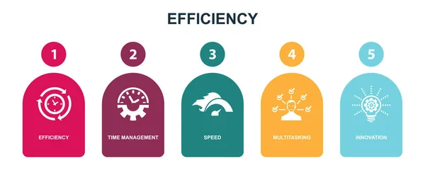 Efficiency Time Management Speed Multitasking Innovation Icons Infographic Design Layout — Image vectorielle