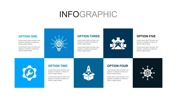 Service Innovation Launching Development Management Icons Infographic Design Layout Template — Vector de stock