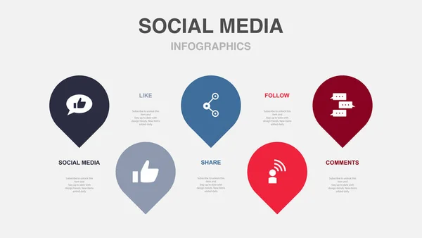 Social Media Share Follow Comments Icons Infographic Design Layout Template — Vector de stock