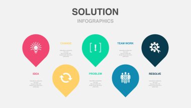 idea, change, problem, team work, resolve, icons Infographic design layout template. Creative presentation concept with 5 options