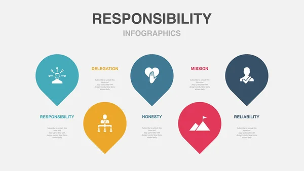 Responsibility Delegation Honesty Mission Reliability Icons Infographic Design Layout Template — стоковый вектор