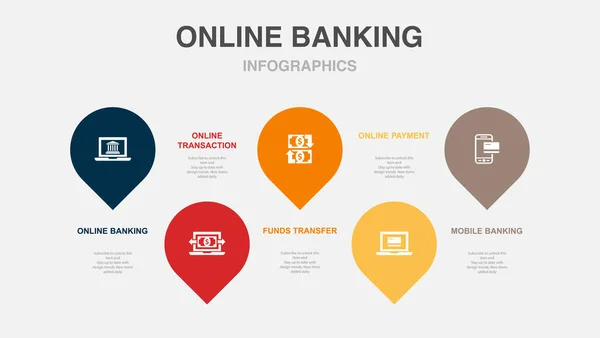 stock vector online banking, online transaction, funds transfer, online payment, mobile banking, icons Infographic design layout template. Creative presentation concept with 5 options