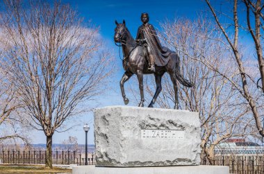 Ottawa, Ontario, Canada - April 8, 2013. Queen Elizabeth II Equestrian statue on Parliament Hill