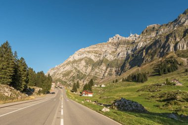 Road to Schwaegalp, mountain landscape with Saentis, Canton of Appenzell Ausserrhoden, Switzerland clipart